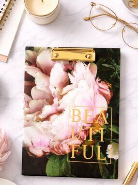 Beautiful Floral Clipboard Notebook Gold Desk Journal Peony Office Decor